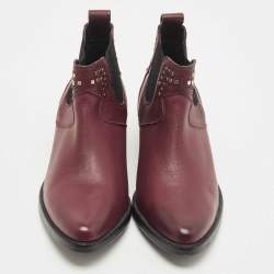 Pre Owned Zadig & Voltaire Burgundy Leather Thylana Studded Ankle Booties Size 36