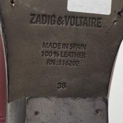 Pre Owned Zadig & Voltaire Burgundy Leather Thylana Studded Ankle Booties Size 36