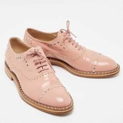 Pre Owned Zadig & Voltaire Pink Leather Studded Oxfords Size 40