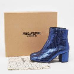 Zadiq & Voltaire Blue Python Block Heel Ankle Boots Size 37