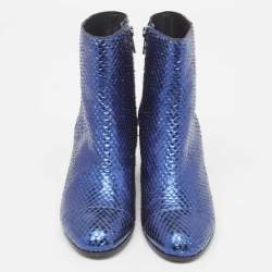 Zadiq & Voltaire Blue Python Block Heel Ankle Boots Size 37