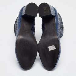 Zadig & Voltaire Metallic Blue Python Embossed Leather Lena Ankle Boots Size 40
