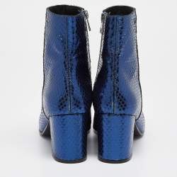 Zadig & Voltaire Metallic Blue Python Embossed Leather Lena Ankle Boots Size 40