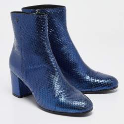 Zadig & Voltaire Metallic Blue Python Embossed Leather Lena Ankle Boots Size 40