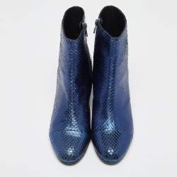 Zadig & Voltaire Metallic Blue Python Embossed Leather Lena Ankle Boots Size 40