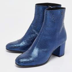 Zadig & Voltaire Metallic Blue Python Embossed Leather Lena Ankle Boots Size 40