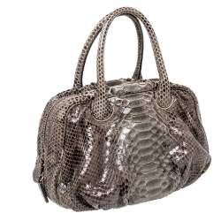 Zagliani Brown Python Leather Zip Satchel