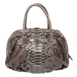 Zagliani Brown Python Leather Zip Satchel