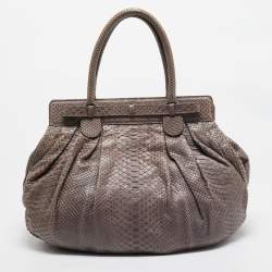 Zagliani Dark Beige Python Puffy Hobo