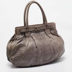 Zagliani Dark Beige Python Puffy Hobo