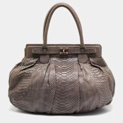 Zagliani Dark Beige Python Puffy Hobo