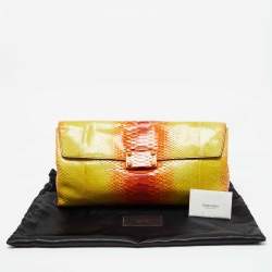 Zagliani Yellow/Orange Python Leather Flap Clutch