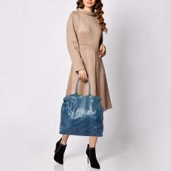 Zagliani Blue Python Shopper Tote