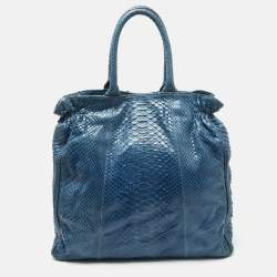 Zagliani Blue Python Shopper Tote