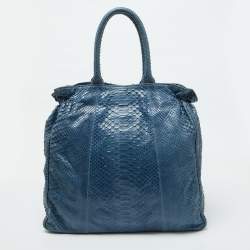 Zagliani Blue Python Shopper Tote