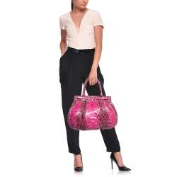 Zagliani Pink/Black Python Puffy Hobo