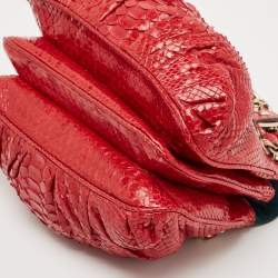 Zagliani Red Python Flap Chain Hobo