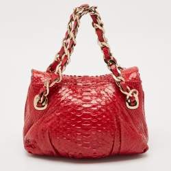 Zagliani Red Python Flap Chain Hobo
