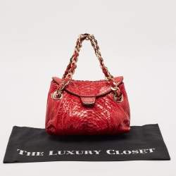 Zagliani Red Python Flap Chain Hobo