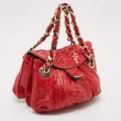 Zagliani Red Python Flap Chain Hobo