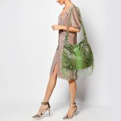 Zagliani Green Python Fringe Details Flap Shoulder Bag
