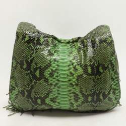 Zagliani Green Python Fringe Details Flap Shoulder Bag