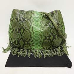 Zagliani Green Python Fringe Details Flap Shoulder Bag