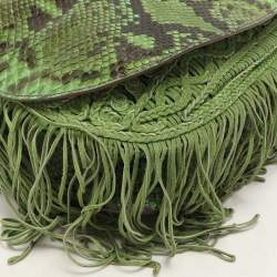 Zagliani Green Python Fringe Details Flap Shoulder Bag