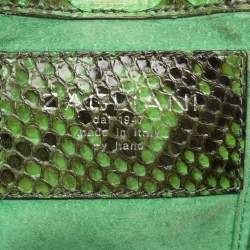 Zagliani Green Python Fringe Details Flap Shoulder Bag