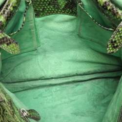 Zagliani Green Python Fringe Details Flap Shoulder Bag