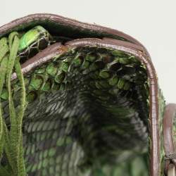 Zagliani Green Python Fringe Details Flap Shoulder Bag