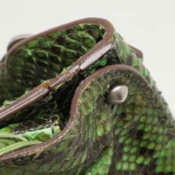 Zagliani Green Python Fringe Details Flap Shoulder Bag