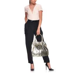 Pre Owned Zagliani Gold Crinkled Leather Side Zip Detail Tote