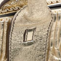 Pre Owned Zagliani Gold Crinkled Leather Side Zip Detail Tote