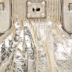 Pre Owned Zagliani Gold Crinkled Leather Side Zip Detail Tote