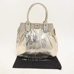 Pre Owned Zagliani Gold Crinkled Leather Side Zip Detail Tote