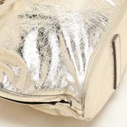 Pre Owned Zagliani Gold Crinkled Leather Side Zip Detail Tote