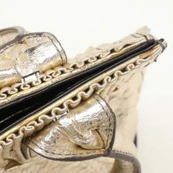 Pre Owned Zagliani Gold Crinkled Leather Side Zip Detail Tote