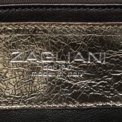 Pre Owned Zagliani Gold Crinkled Leather Side Zip Detail Tote