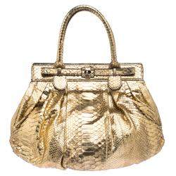Zagliani Metallic Gold Python Puffy Hobo