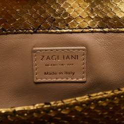 Zagliani Beige/Black Python Turnlock Flap Chain Shoulder Bag