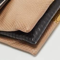 Zagliani Beige/Black Python Turnlock Flap Chain Shoulder Bag