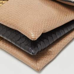 Zagliani Beige/Black Python Turnlock Flap Chain Shoulder Bag