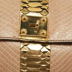 Zagliani Beige/Black Python Turnlock Flap Chain Shoulder Bag