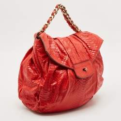 Zagliani Red Python JJ Flap Hobo