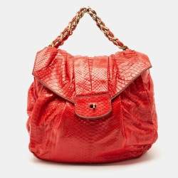 Zagliani Red Python JJ Flap Hobo