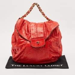 Zagliani Red Python JJ Flap Hobo