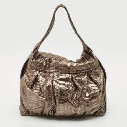 Pre Owned Zagliani Metallic Python Flap Hobo