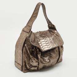 Pre Owned Zagliani Metallic Python Flap Hobo