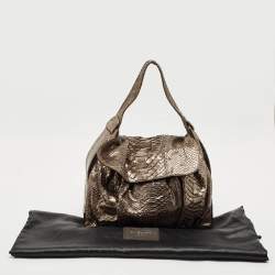 Pre Owned Zagliani Metallic Python Flap Hobo
